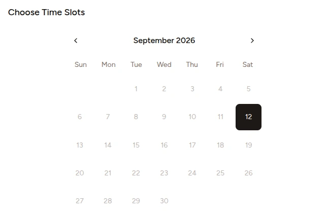 The client booking calendar with September 12 selected.